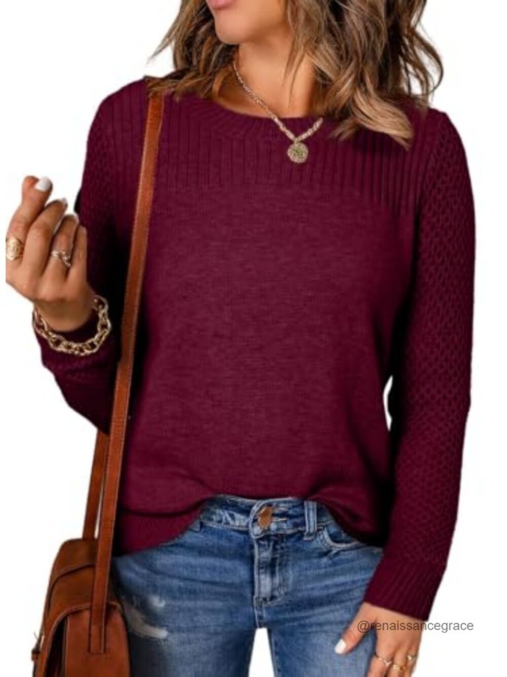 Womens Knit Pullover Sweater Crewneck Long Sleeve Loose Fit Fall Winter Casual